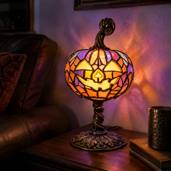 Stained-Glass Style Pumpkin Table Lamp — 13.8 in