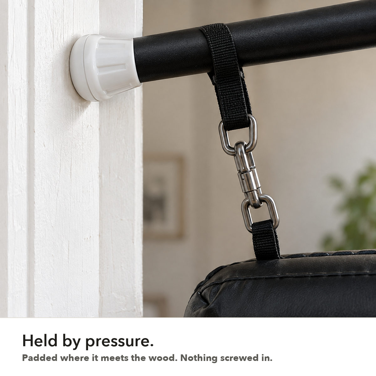 Padded white end cap pressed against the door jamb