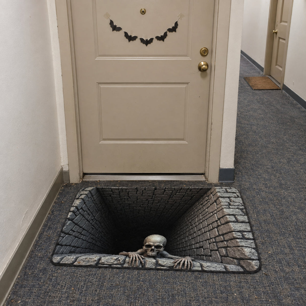 3D skull pit Halloween door mat - apartment