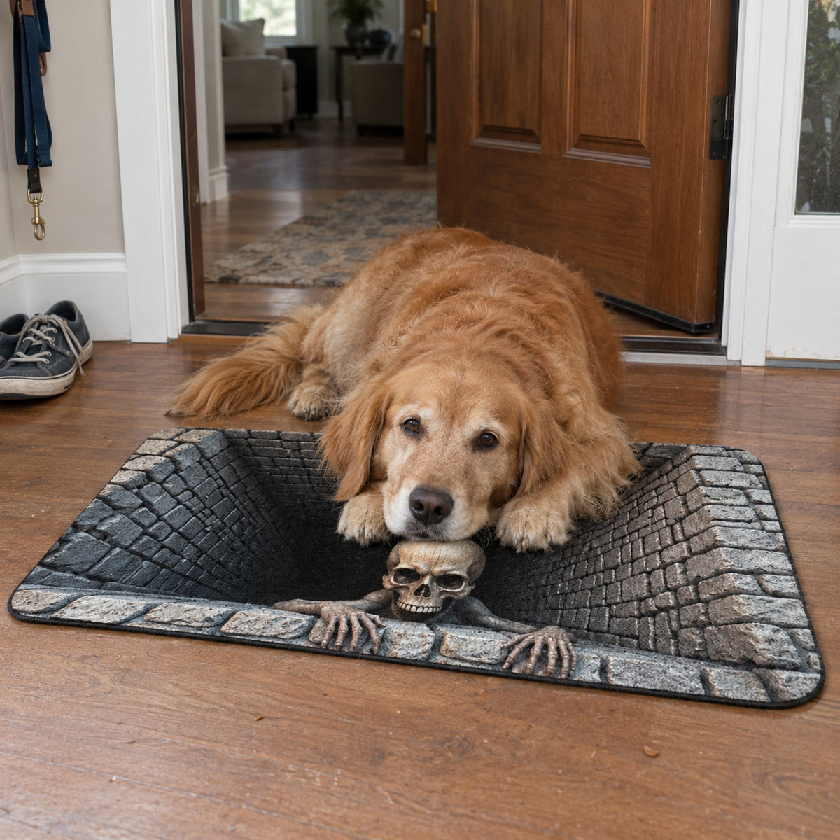 3D skull pit Halloween door mat - dog
