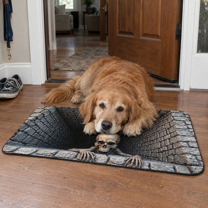 3D skull pit Halloween door mat - dog