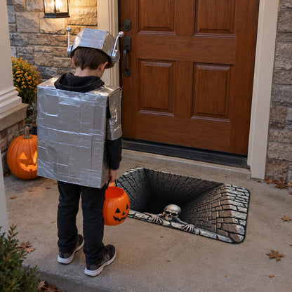 3D skull pit Halloween door mat - kid edge