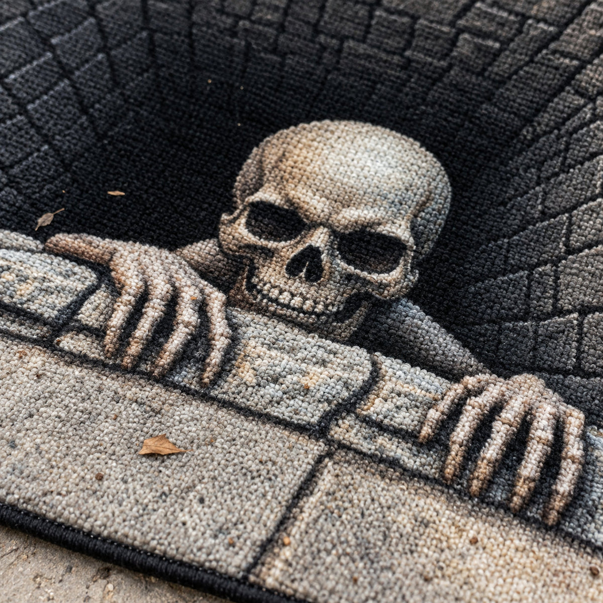 3D skull pit Halloween door mat - macro