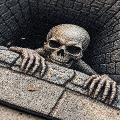 3D skull pit Halloween door mat - macro