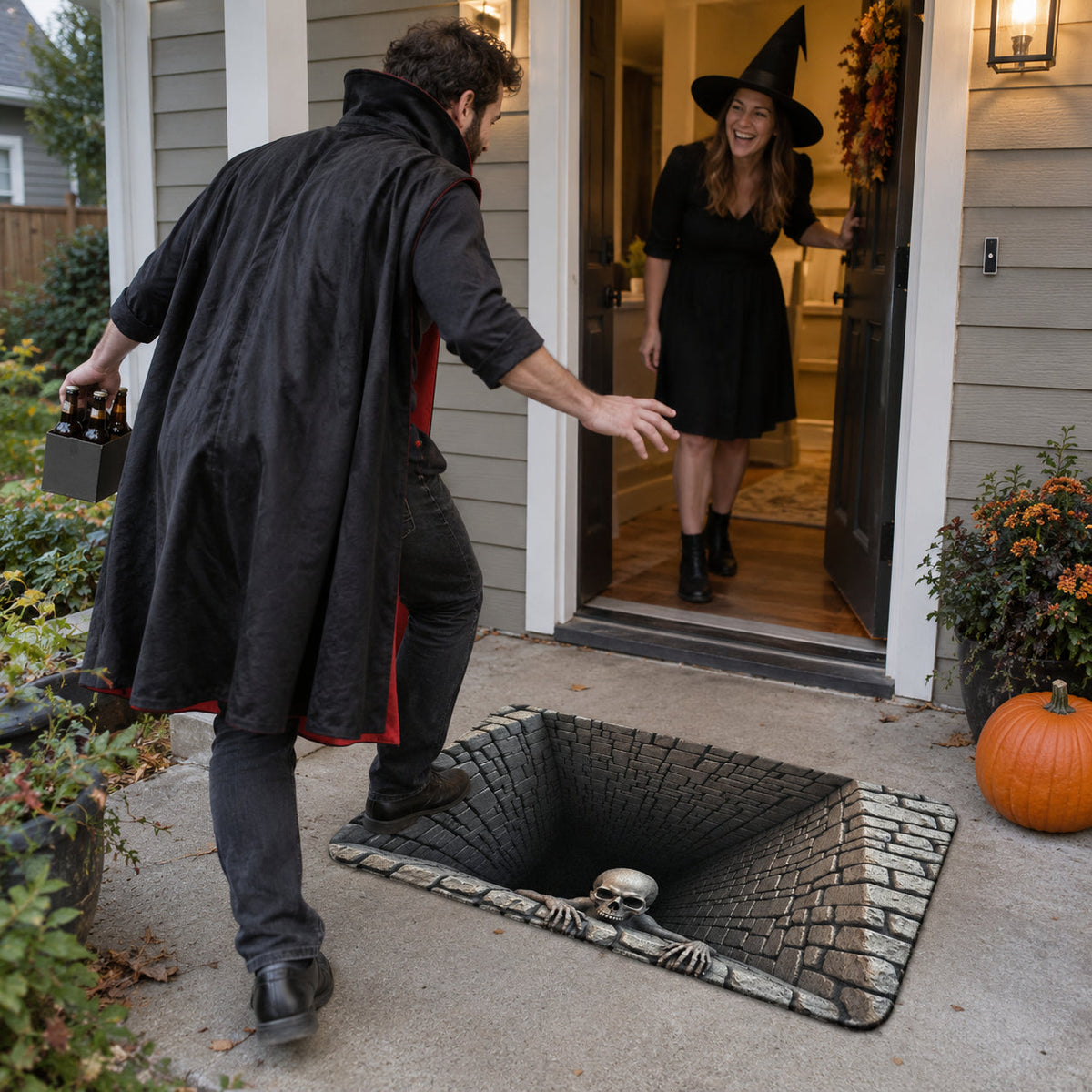 3D skull pit Halloween door mat - party