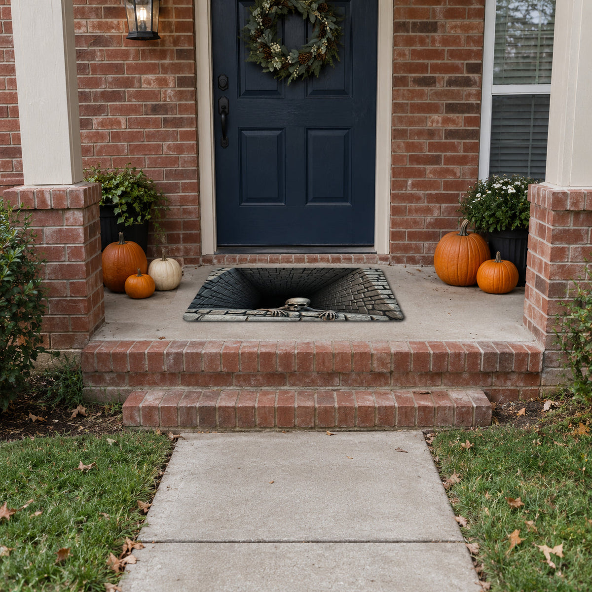 3D skull pit Halloween door mat - walk