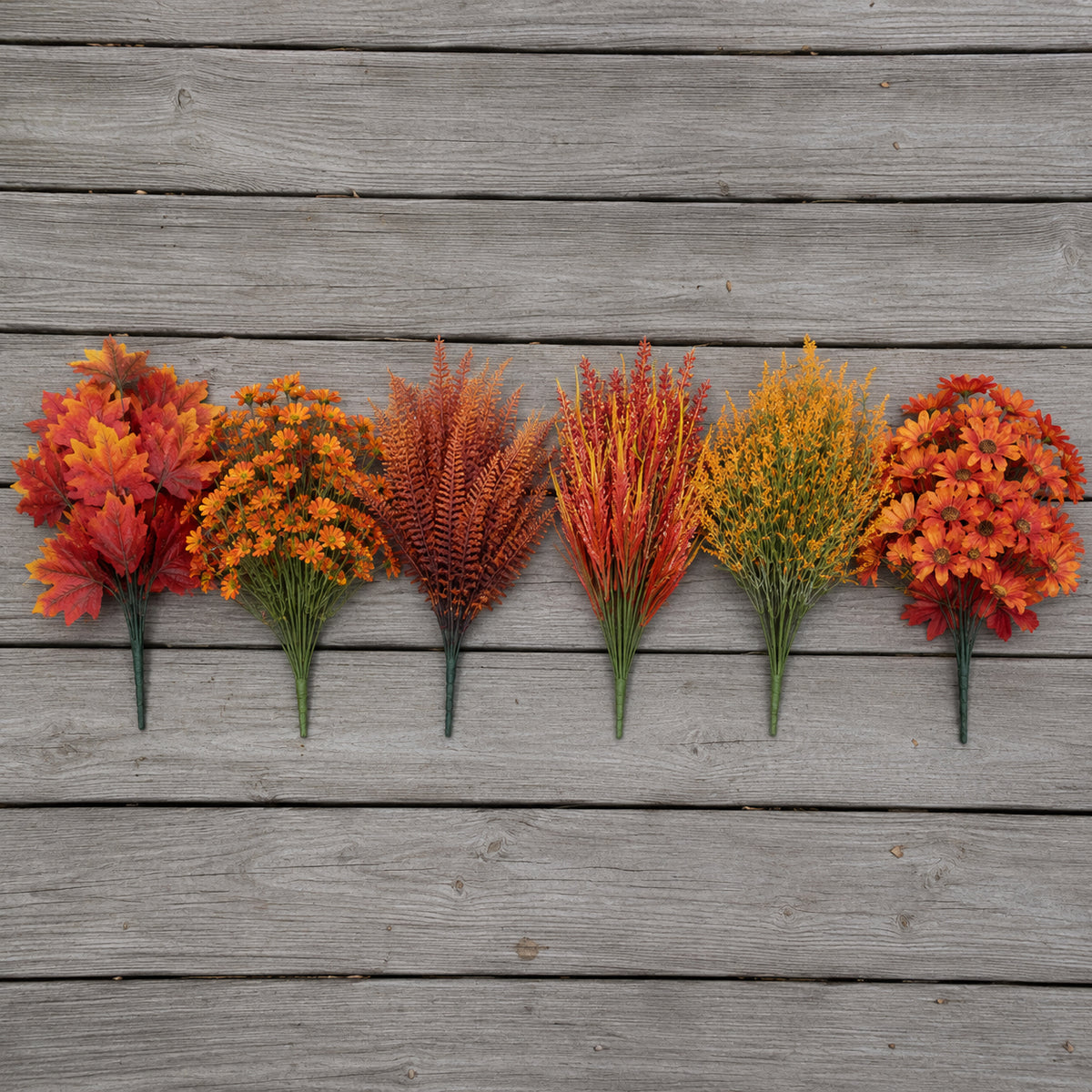 24-Bundle Artificial Fall Flowers — 6 Styles, Outdoor Autumn Decor
