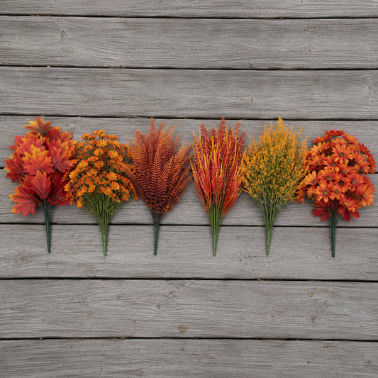 24-Bundle Artificial Fall Flowers — 6 Styles, Outdoor Autumn Decor