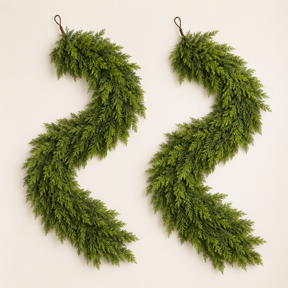 2-Piece Artificial Cedar Garland Set — 2 x 6 ft Real-Touch Greenery