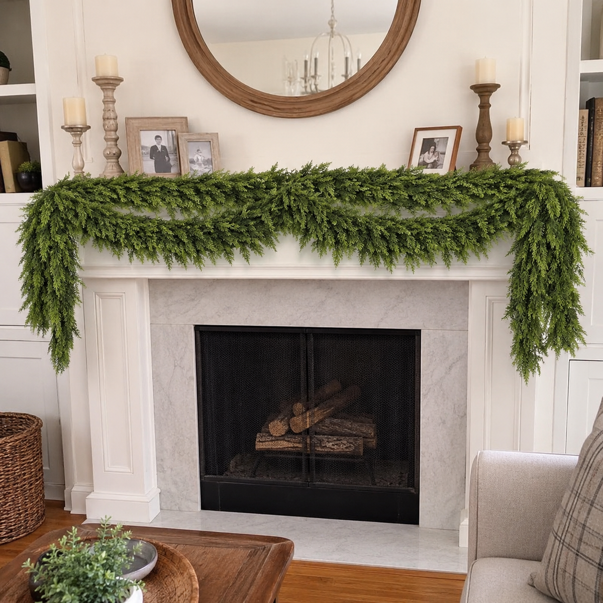 2-Piece Artificial Cedar Garland Set — 2 x 6 ft Real-Touch Greenery