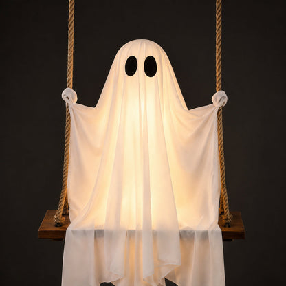 Glowing Ghost on a Swing — Hanging LED Halloween Decoration