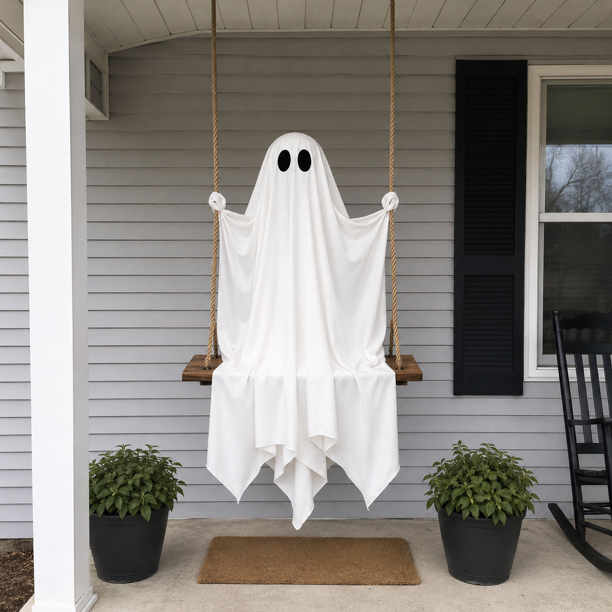 Glowing Ghost on a Swing — Hanging LED Halloween Decoration