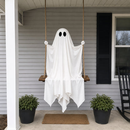 Glowing Ghost on a Swing — Hanging LED Halloween Decoration