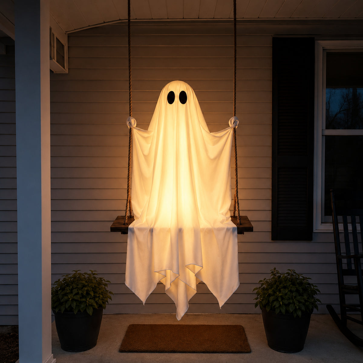 Glowing Ghost on a Swing — Hanging LED Halloween Decoration