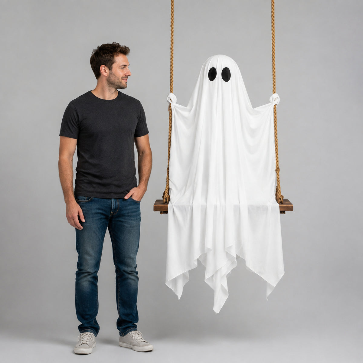 Glowing Ghost on a Swing — Hanging LED Halloween Decoration