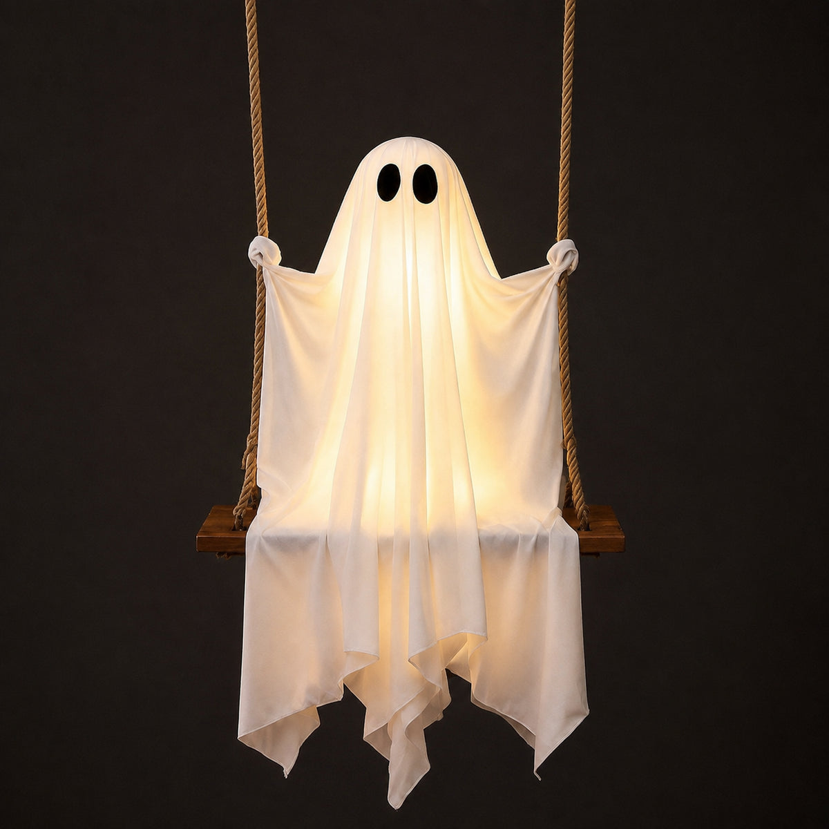 Glowing Ghost on a Swing — Hanging LED Halloween Decoration