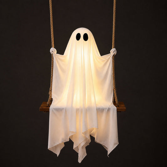 Glowing Ghost on a Swing — Hanging LED Halloween Decoration