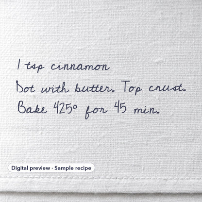 Digital preview of the sample recipe on the towel, close up
