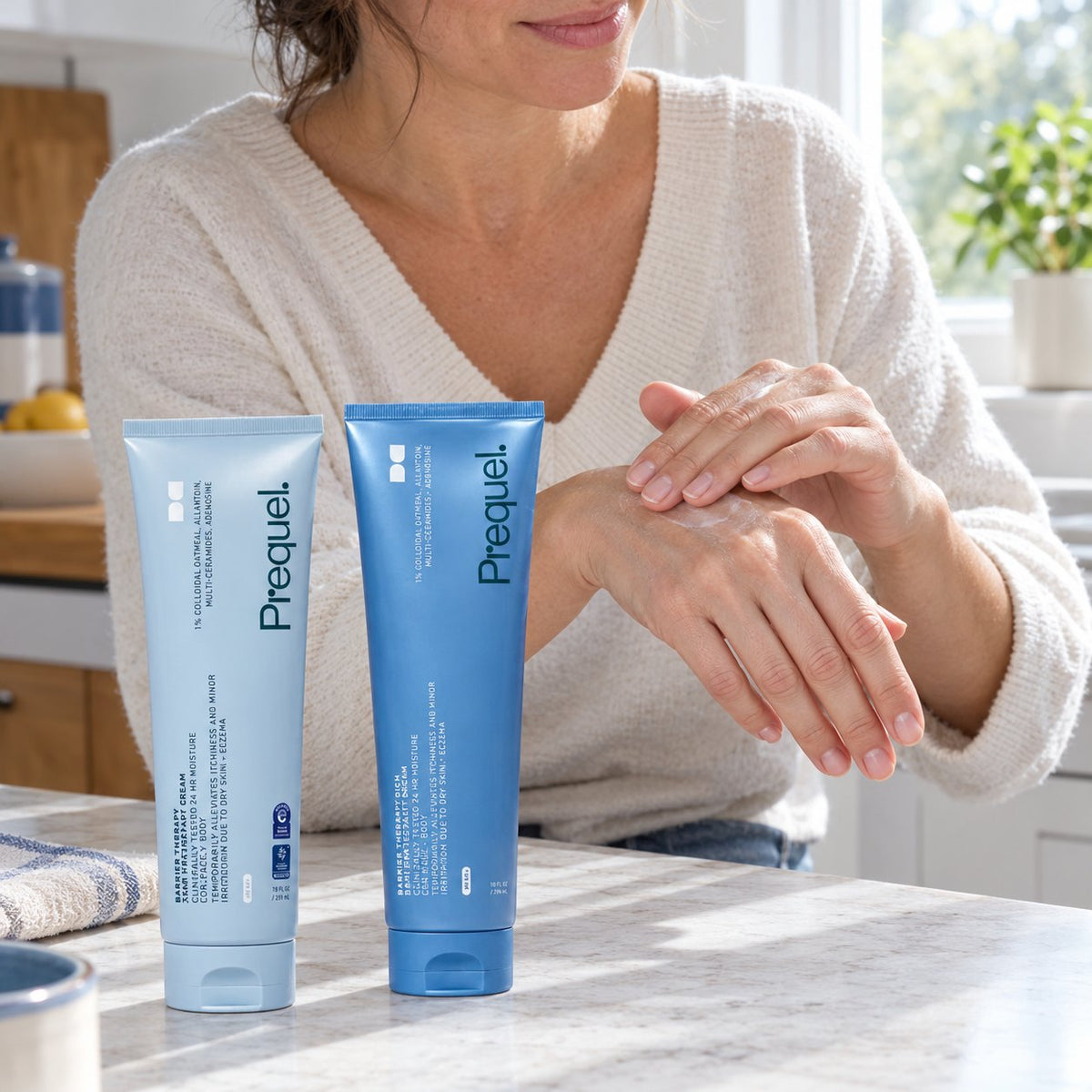 Rubbing the cream into dry hands