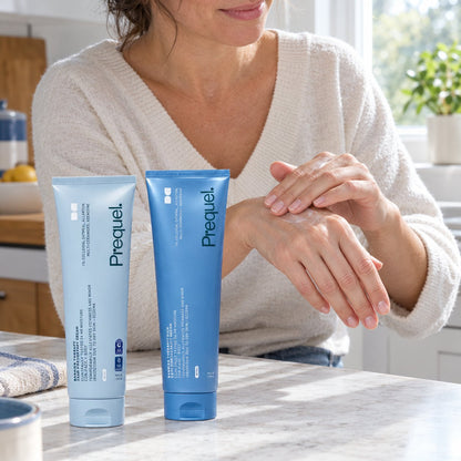 Rubbing the cream into dry hands