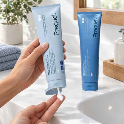 Squeezing the light cream onto the fingertips