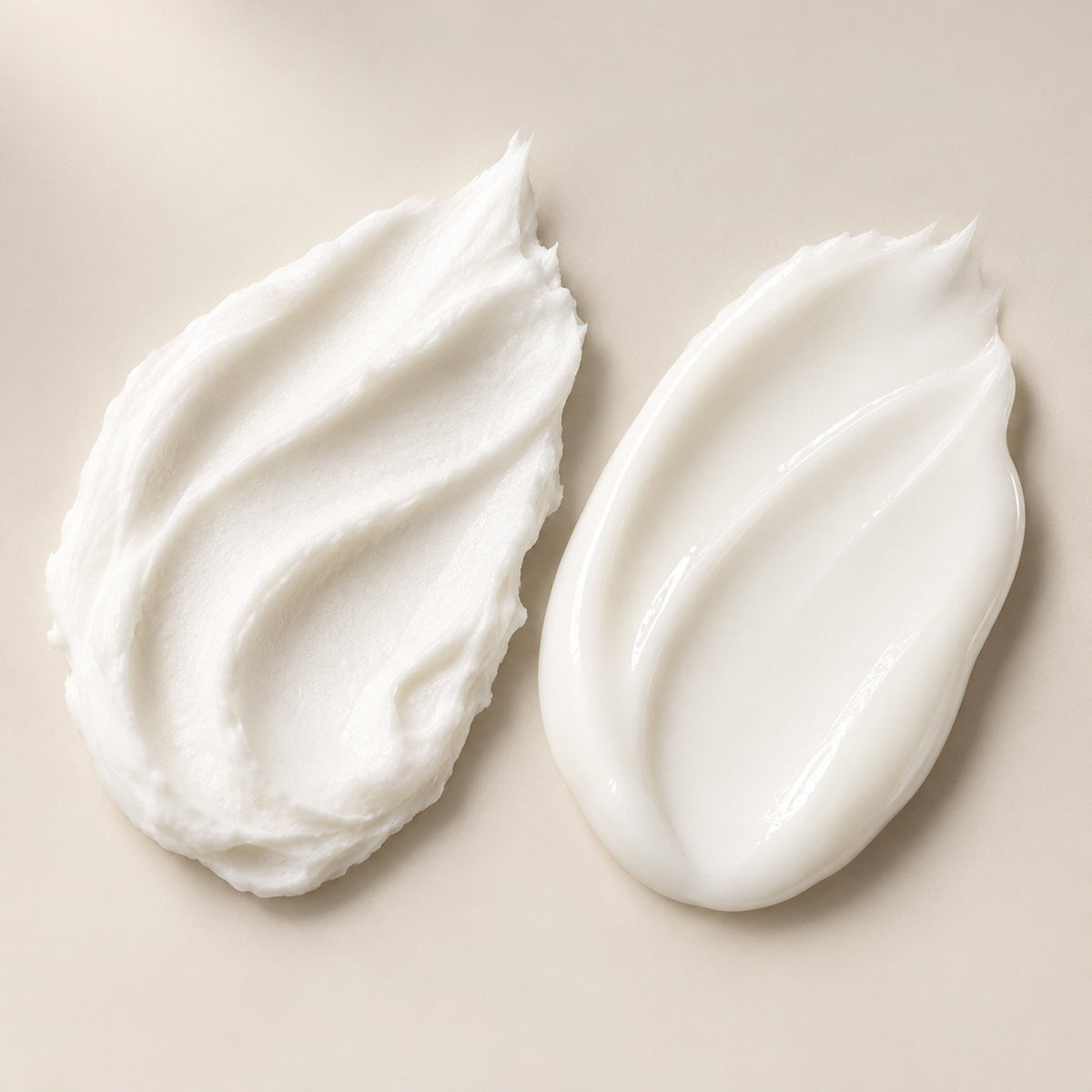 The two textures: light and whipped, rich and balm-like