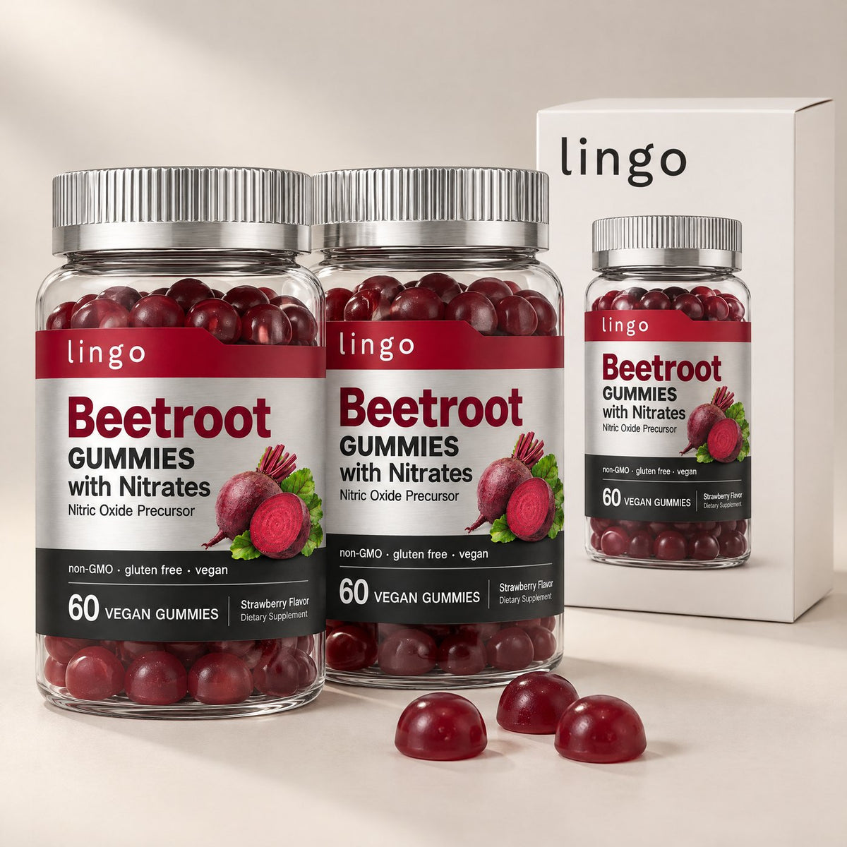 2 jars of beetroot gummies with the lingo box