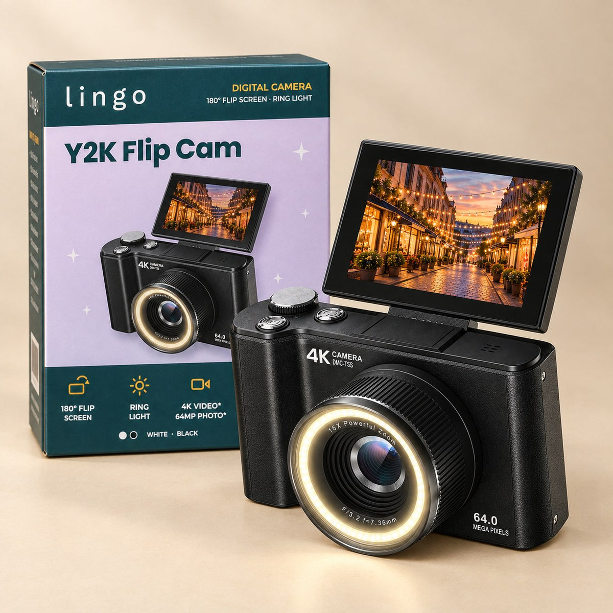 Black lingo Y2K Flip Cam with its lingo box