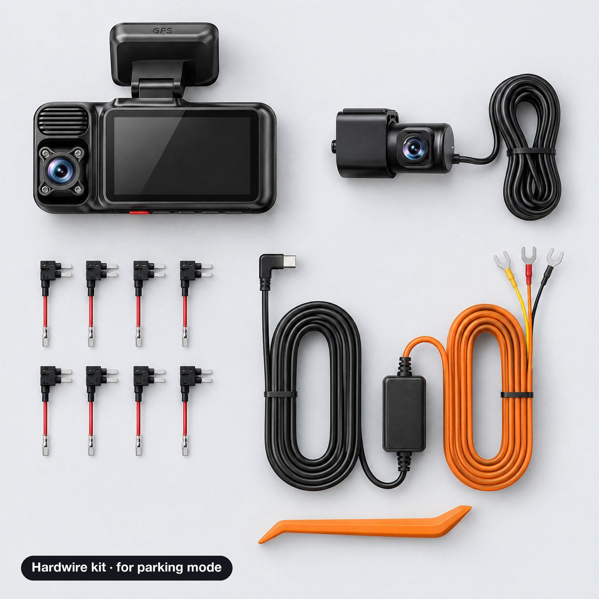 The dash cam with the optional hardwire kit for parking mode