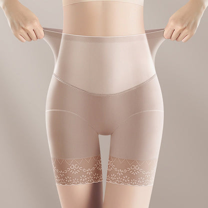 Faja short beige de cintura alta, tela elástica y encaje en la pierna