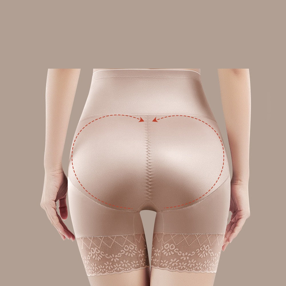 Faja short beige vista de espalda con encaje en la pierna