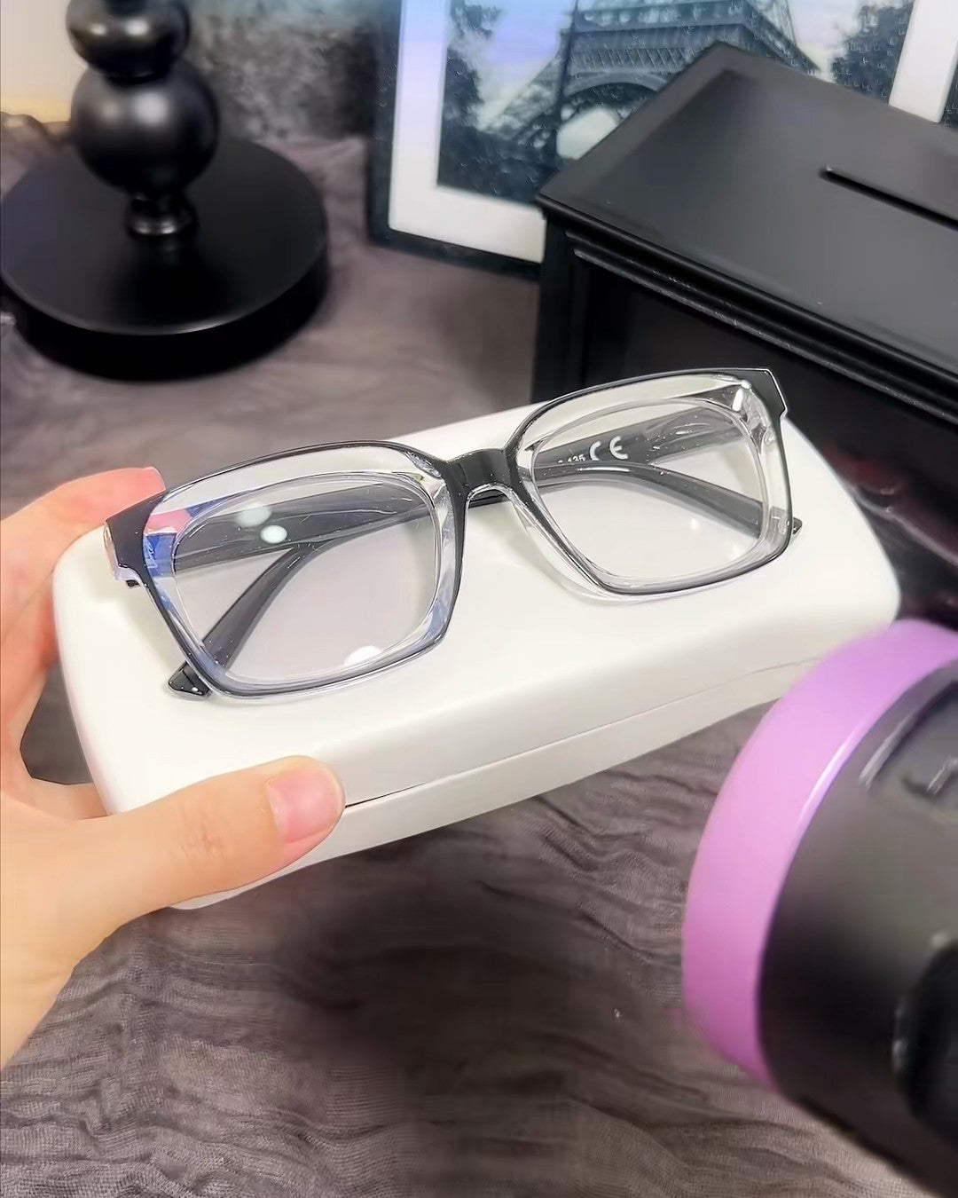 The lenses darkening under a UV light, real photo