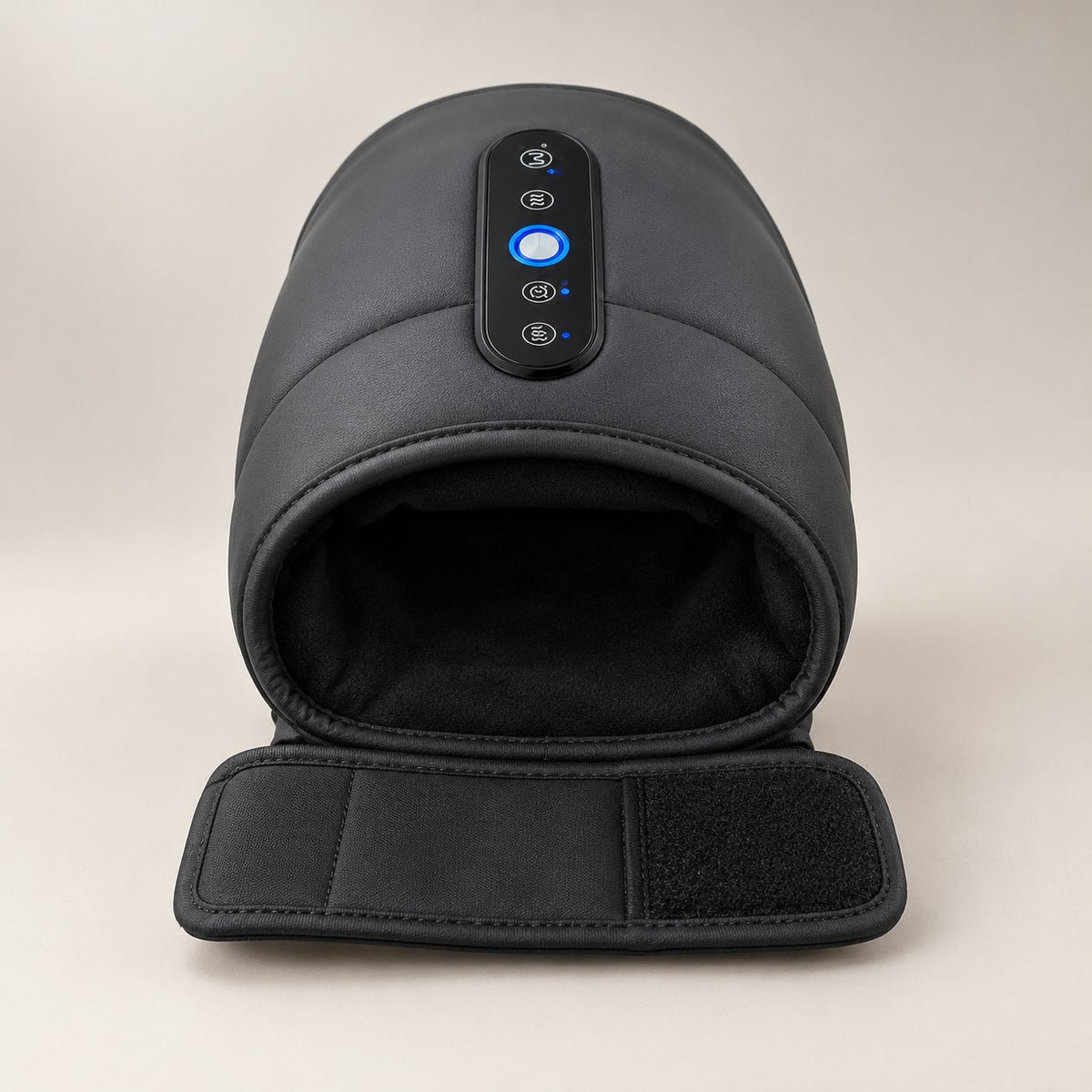 Open end of the hand massager with the soft lining and the wrist cuff