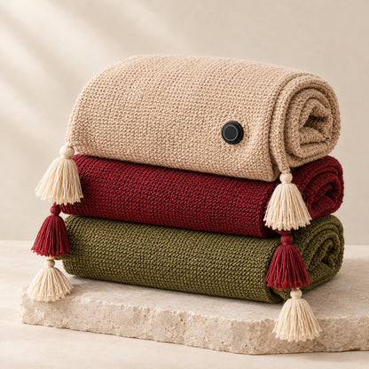 Heated shawl colors: beige, red and green