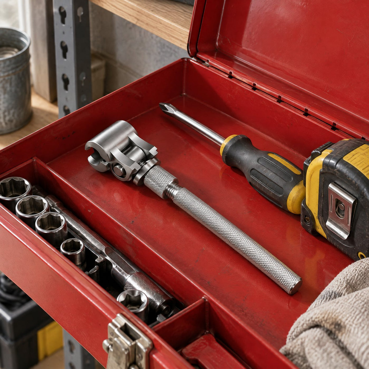 The hinge wrench in an open toolbox