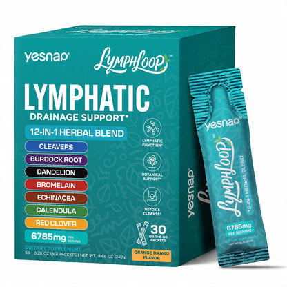 YESNAP LymphLoop Lymphatic Drainage Support box, 12-in-1 herbal blend, with one orange mango liquid stick