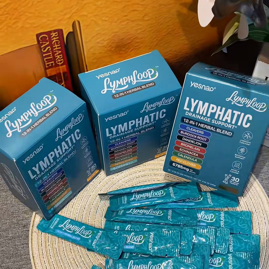 Three boxes of YESNAP LymphLoop with a pile of liquid sticks