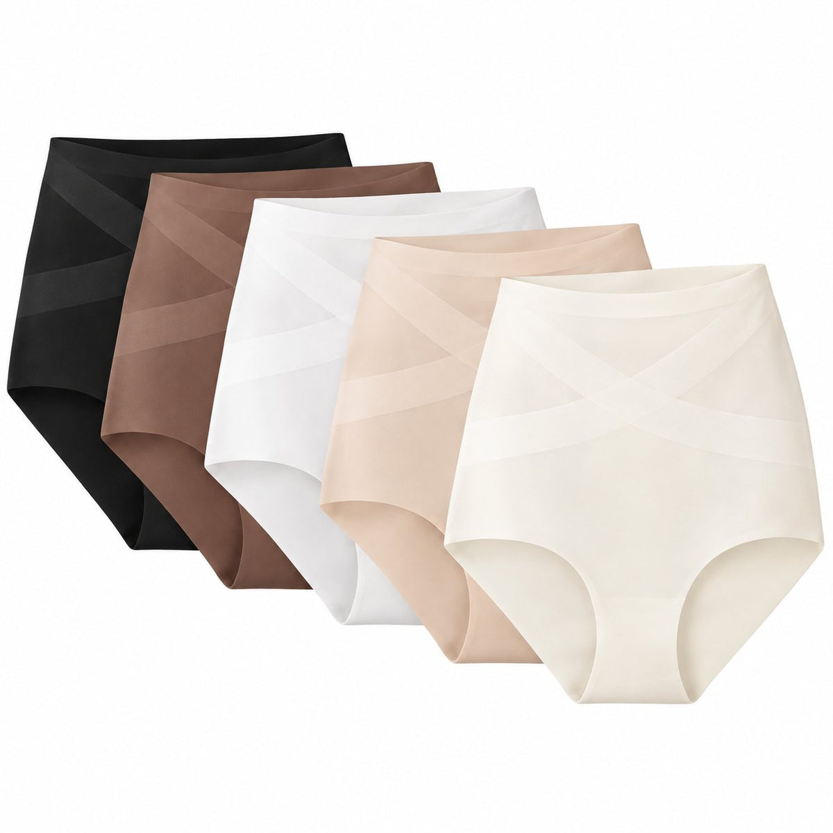 The No Show brief in its five colors: black, mocha, white, nude and ivory