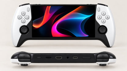 Top edge of the console: HDMI, USB-C, micro SD slot, headphone jack, volume