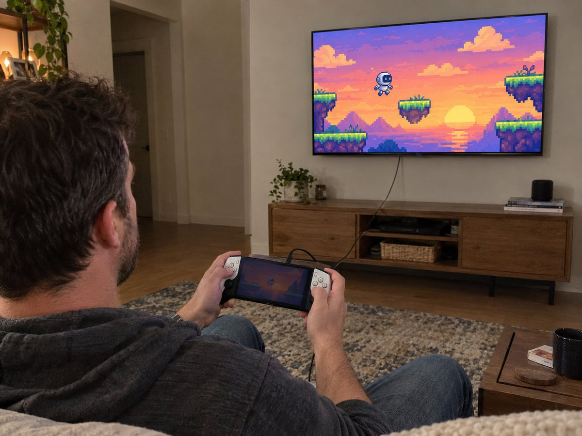 Playing the retro console on the TV with the HDMI cable