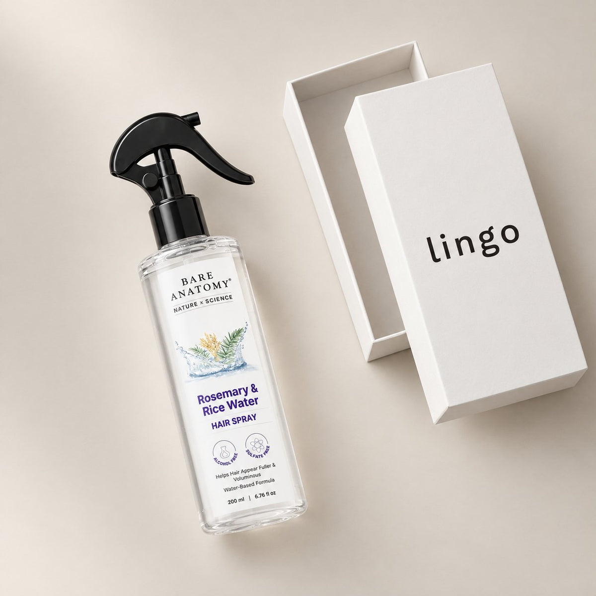 What's in the box: the 200 ml spray bottle and its lingo box