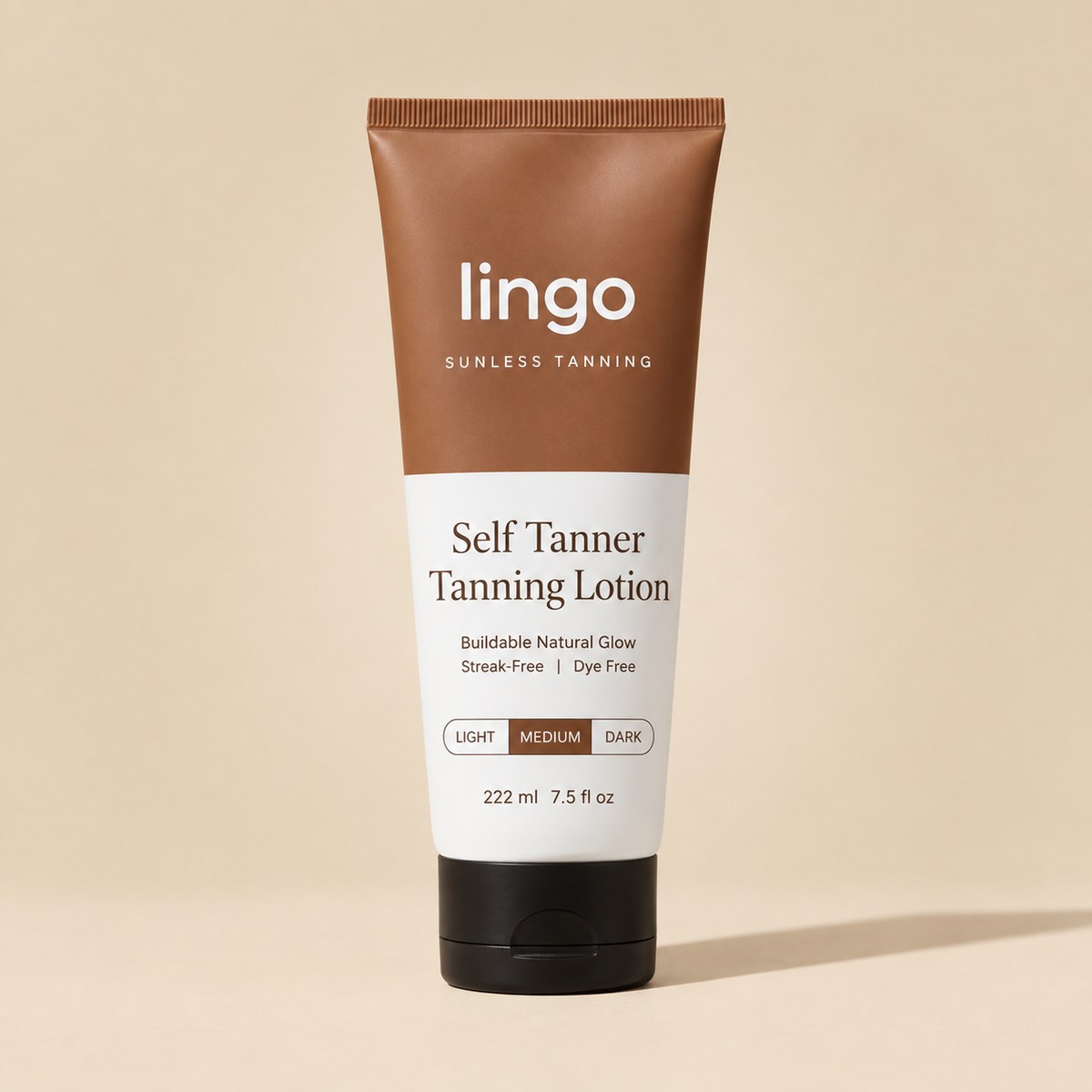 Lingo Self Tanner Tanning Lotion tube, 222 ml / 7.5 fl oz, shade Medium