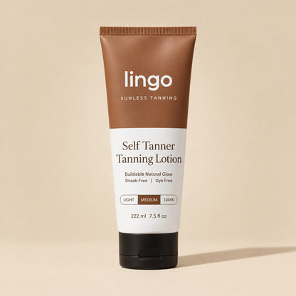 Lingo Self Tanner Tanning Lotion tube, 222 ml / 7.5 fl oz, shade Medium