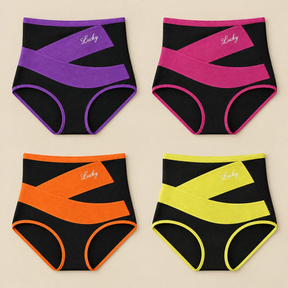 The brief in its four band colors: purple, magenta pink, orange and yellow