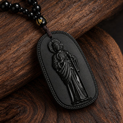 Close-up of the carved Saint Jude Thaddeus stone pendant