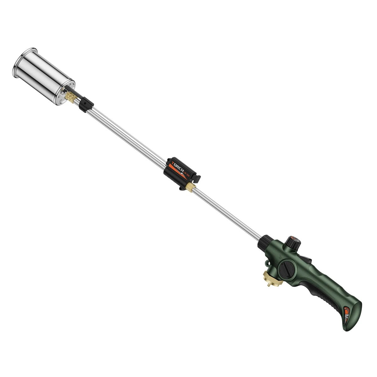 Propane torch gun with trigger grip and long extension wand, green and black