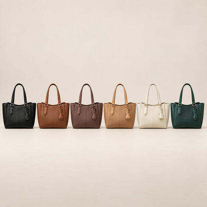 The Everyday Organizer Tote in six colors: black, cognac brown, mocha, camel, cream and forest green