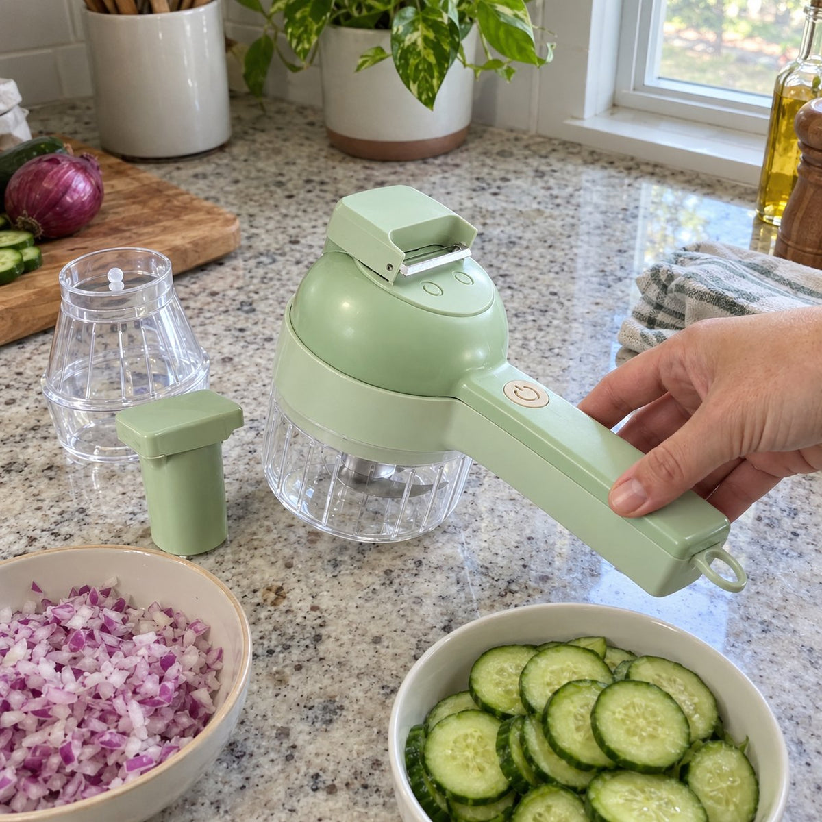 Chopped onion and cucumber slices made with the cutter
