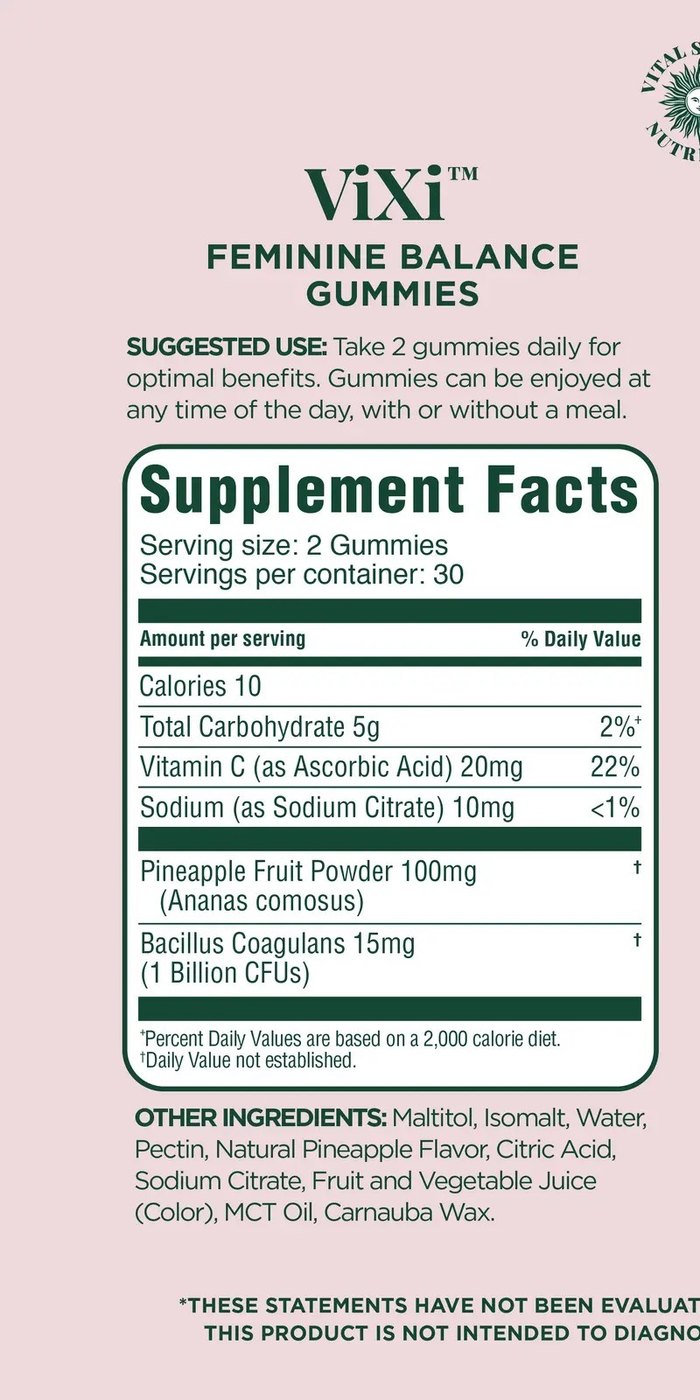 Supplement facts of the gummies