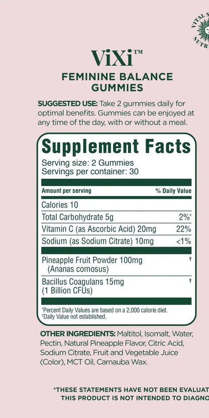 Supplement facts of the gummies